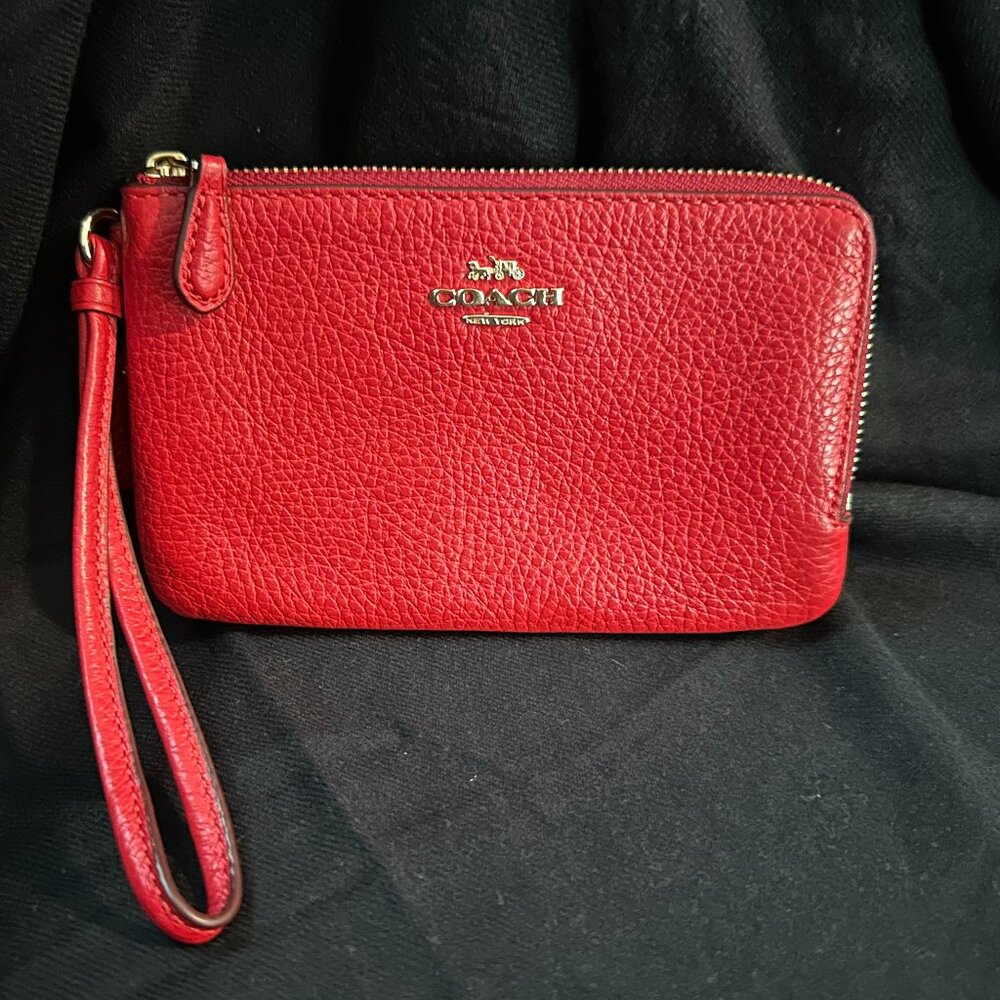 Gently Loved Red Double Zip Corner Wallet
